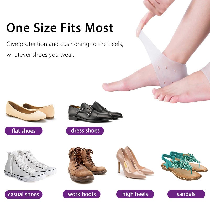 RooRuns Heel Protectors Silicone  4 Pairs Gel Heel Pads Cushion for Blister Prevention Achilles Tendinitis  Heal Dry Cracked Heels Plantar Fasciitis Inserts  Breathable Heel Cups for Heel Pain  Men and Women - Image 4